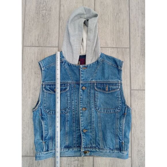 Vintage Hooded Jean Vest By Gitano First Class Jeans Sz Large L Blue Jean Jacket - Picture 2 of 5